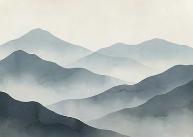 Watercolor Mountain Range Landscape