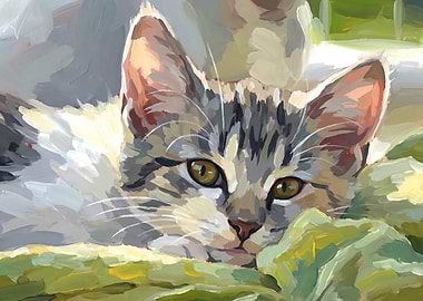 Cute Kitten Portrait Painting