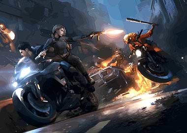 Motorcycle Chase in Urban Warfare