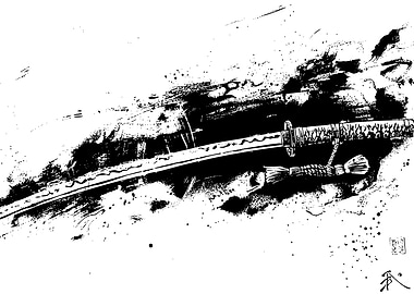 Katana Sword Ink Wash Painting