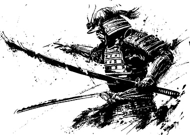 Samurai Warrior Black and White Illustration