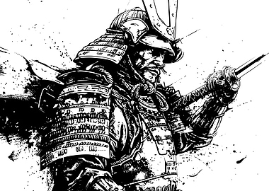 Samurai Warrior Ink Illustration