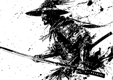 Samurai Warrior Black and White Art