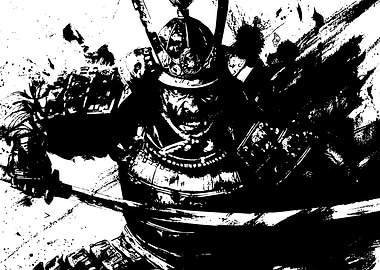 Samurai Warrior Black and White Art