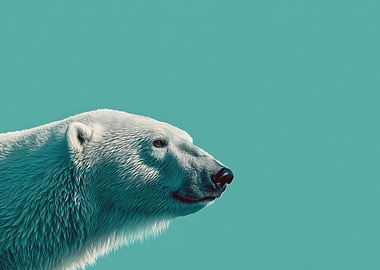 Polar Bear Portrait on Teal Background
