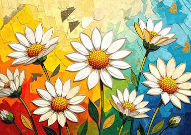 Colorful Daisy Field Digital Art