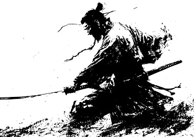 Samurai Warrior in Black and White