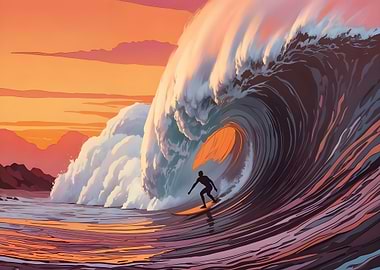 Surfer Riding a Large Wave