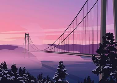 Pink Sunset Bridge Landscape