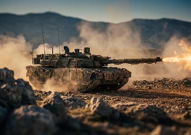 Military Tank Firing in Battlefield