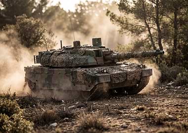 Camouflaged Tank in Action