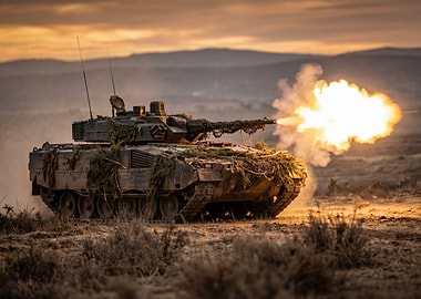 Tank firing in a field