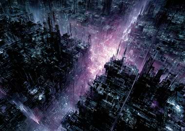 Futuristic Cityscape with Purple Light