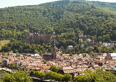 Heidelberg old town cityscape from up on philosopher's way