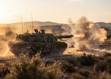 Military Tank Firing in Field