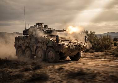 Military Vehicle Firing Weapon