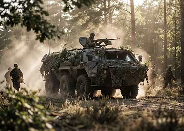 Military Vehicle in Forest Ambush