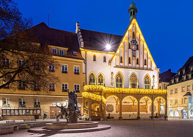 Illuminated Town Hall at Night