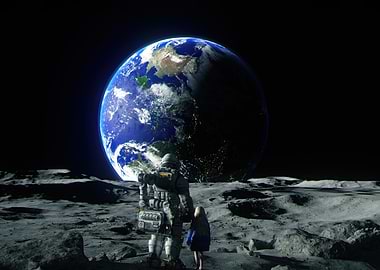 Astronaut and Child on the Moon hugh diana