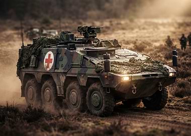 Military Ambulance Vehicle in Field