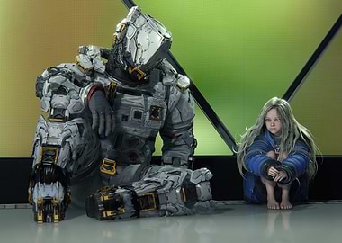 Astronaut and Child in Futuristic Setting