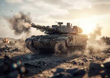Military Tank Firing in Battlefield