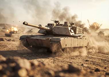 Military Tank in Desert Warfare Scene