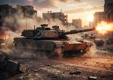 Tank firing in war-torn city