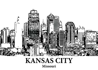 Kansas City Missouri Skyline Black and White