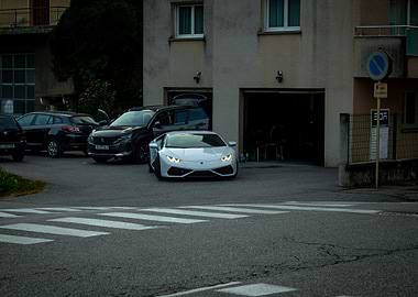 White Lamborghini parked on the street