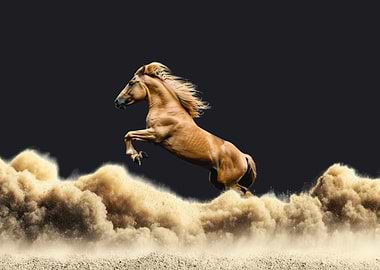 Golden Horse Leaping Through Dust