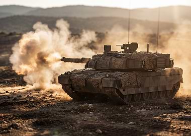 Military Tank Firing in Battlefield