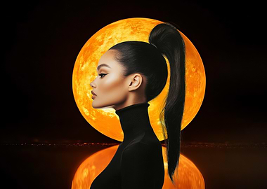 Woman Profile with Moon Background