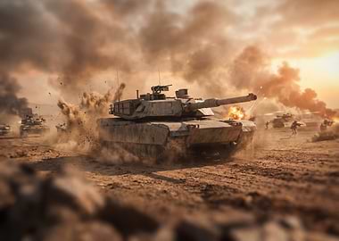 Tank in Desert Battlefield