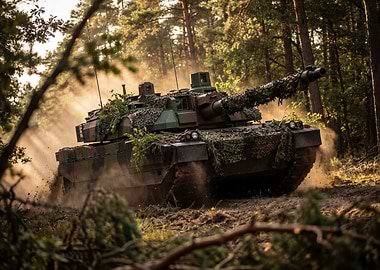Camouflaged Tank in Forest