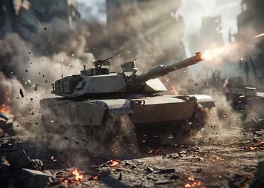 Tank firing in war-torn city