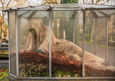 Glass-Enclosed Cemetery Sculpture