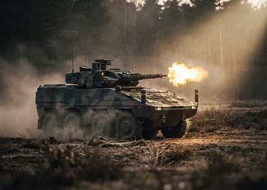 Military Tank Firing in Forest