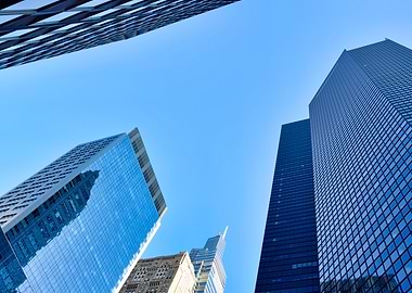 Skyscrapers against a clear blue sky