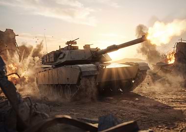 Tank firing in war zone