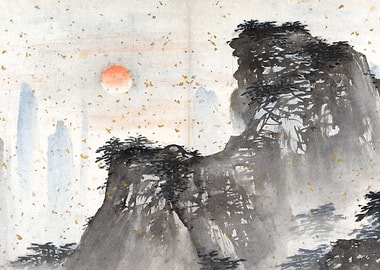 Depiction of Mountains Chinese Taoist Landscape Painting
