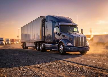 Blue Semi-Truck at Sunset