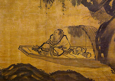 Stopping the Boat to Await the Moon Chinese Taoist Painting