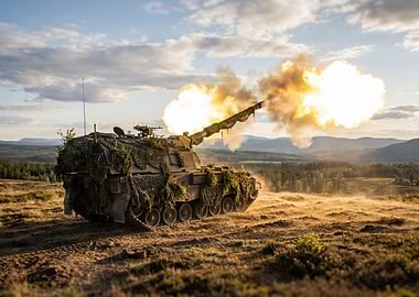 Military Tank Firing in Field