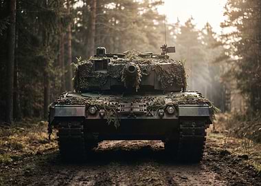 Camouflaged Tank in Forest