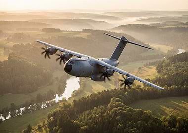 Military Aircraft Flying Over Landscape