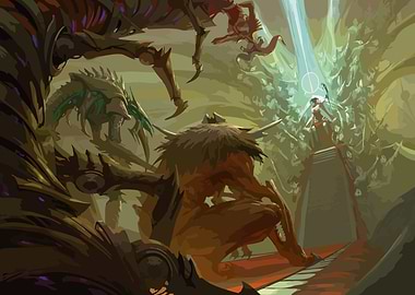 Fantasy Battle Scene with Monsters