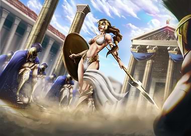 Athena Leading Warriors in Ancient Greece