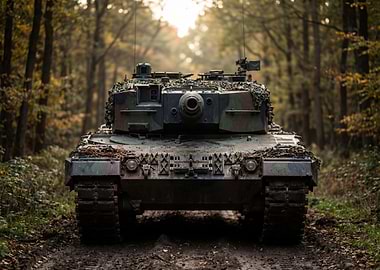 Camouflaged Tank in Forest