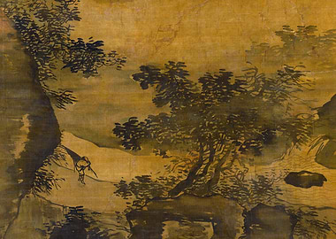 Chinese Tree Landscape Painting Rainy Day Approaching